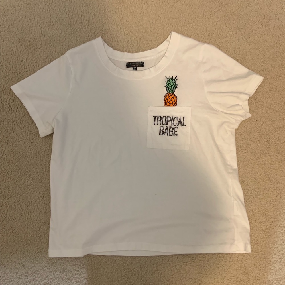 NWOT “Tropical Babe” White T-shirt
